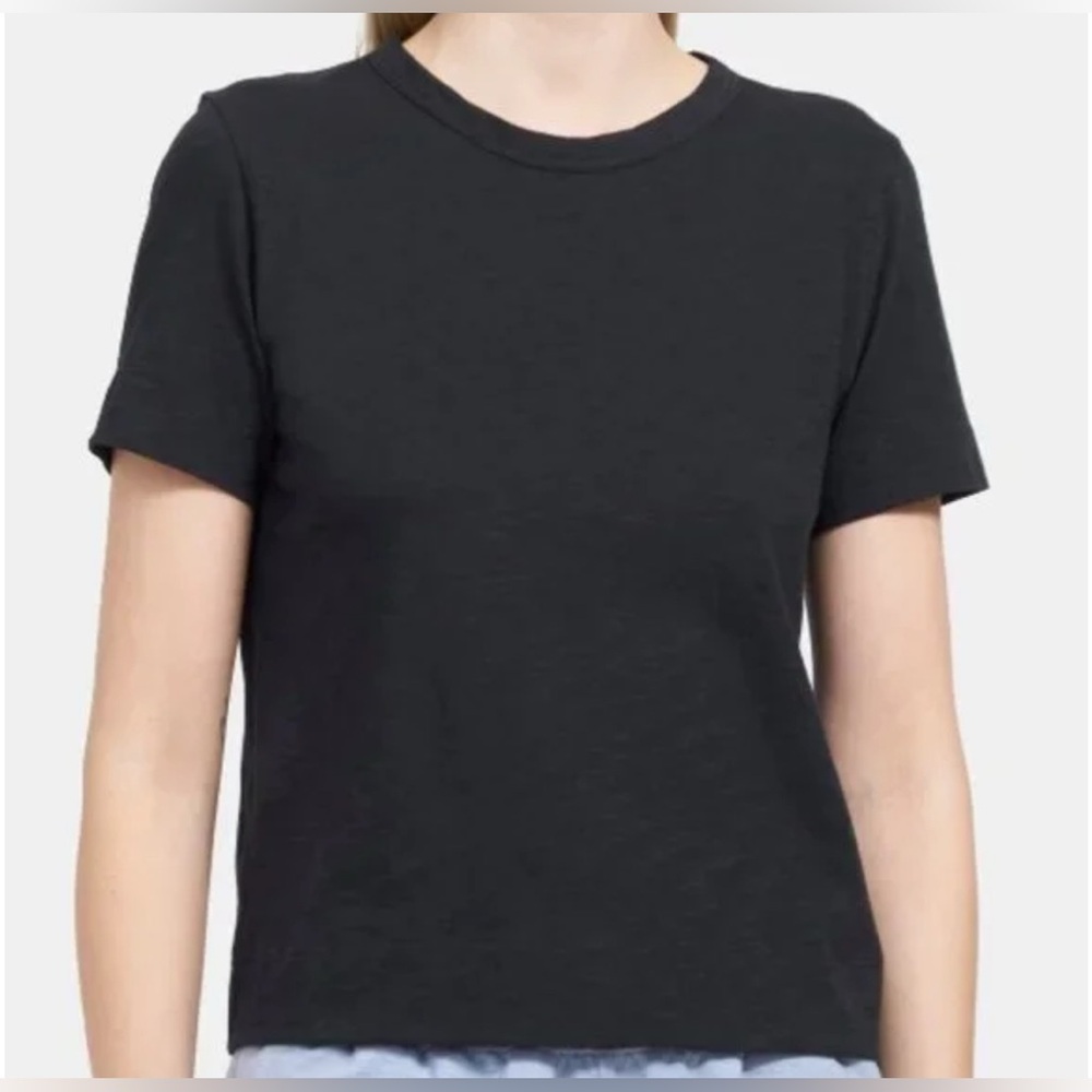 Theory Women's Size Small Black Tilma Sea Slub Short Sleeve Light Weight Top